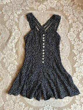 Boutique Europa Ditsy Floral Romper, Navy & White, Size 2 Petite